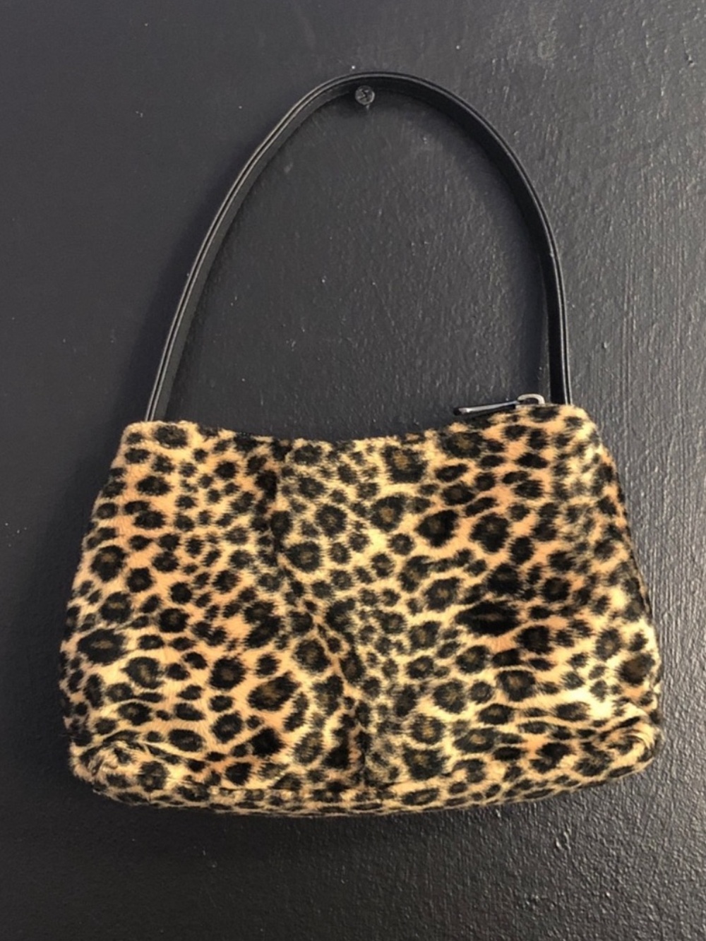 Vintage Y2K EXPRESS Leopard Print Faux Fur Shoulder Bag - Black Strap
